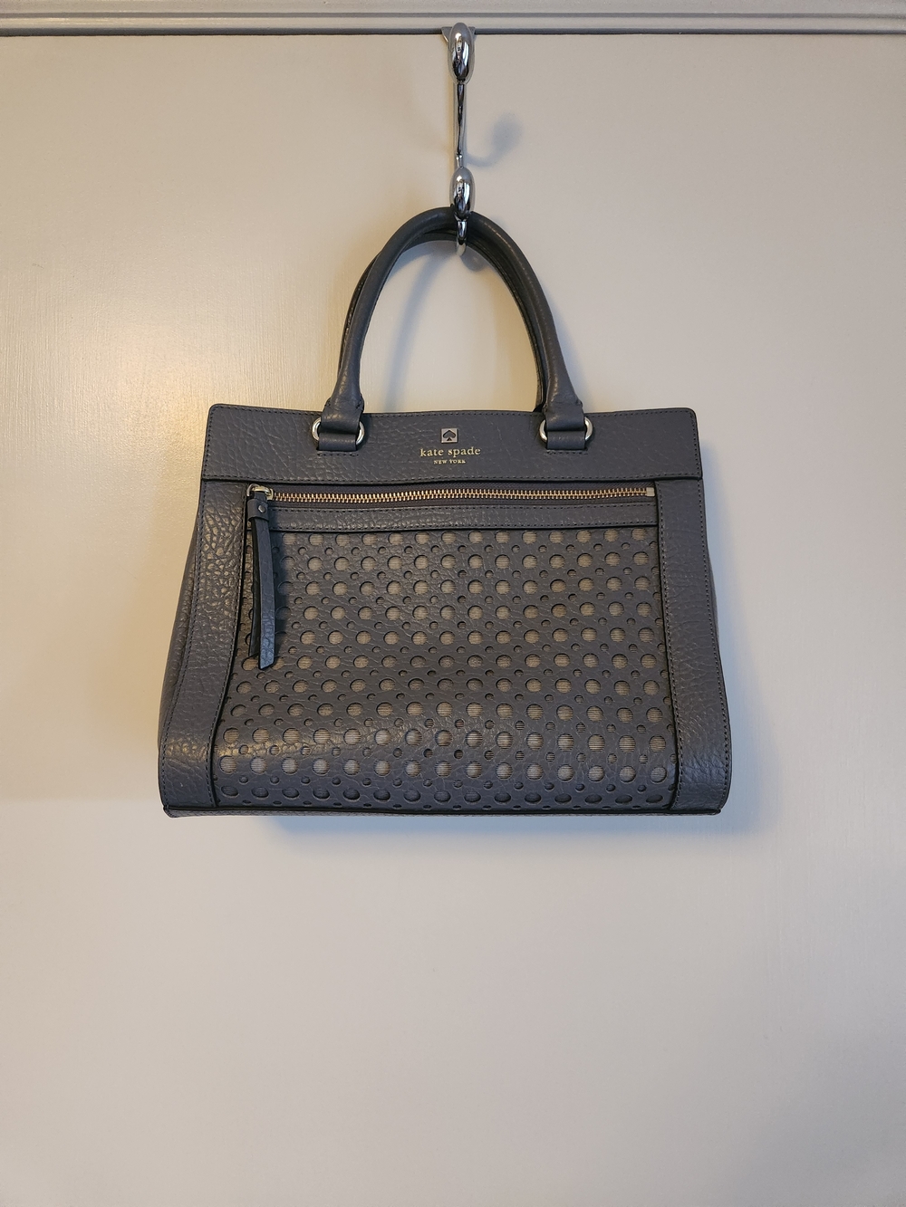 Kate Spade Gray Leather Perforated Satchel